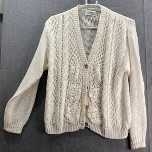 Colleen's Collectables Knit Cardigan Sweater Womens Large White Long Sleeve
